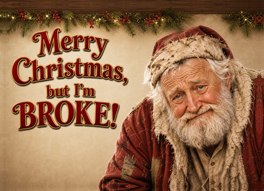 Merry Christmas, But I'm BROKE! Talking Santa Card with Mrs. Claus Centerfold