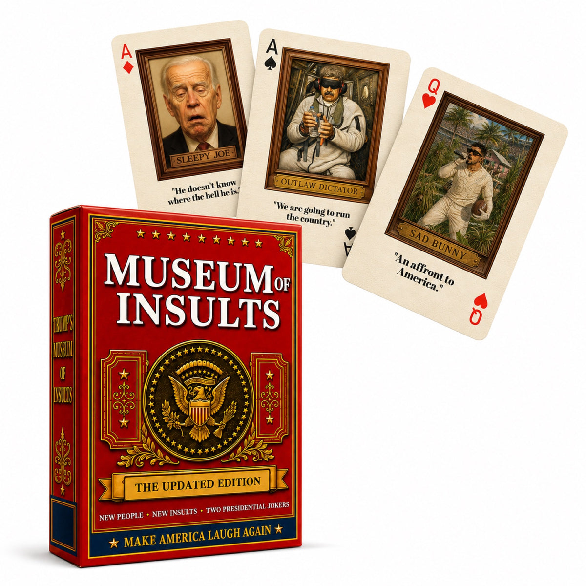 Museum of Insults Updated Edition Playing Cards, 52-Card Satire Deck with Illustrated Portraits and Famous Quotes, Plus 2 Jokers
